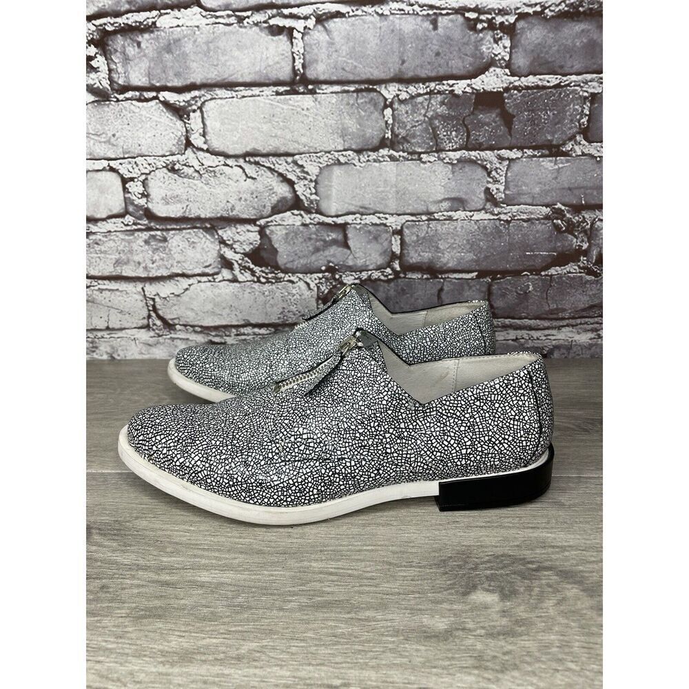 Miista London Black White Leather Cracked Print Center Zip Shoes Women 39EU/8.5M